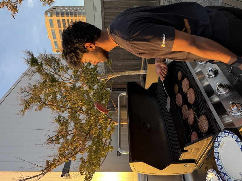 Vikram grilling at Microsoft in a Microsoft shirt